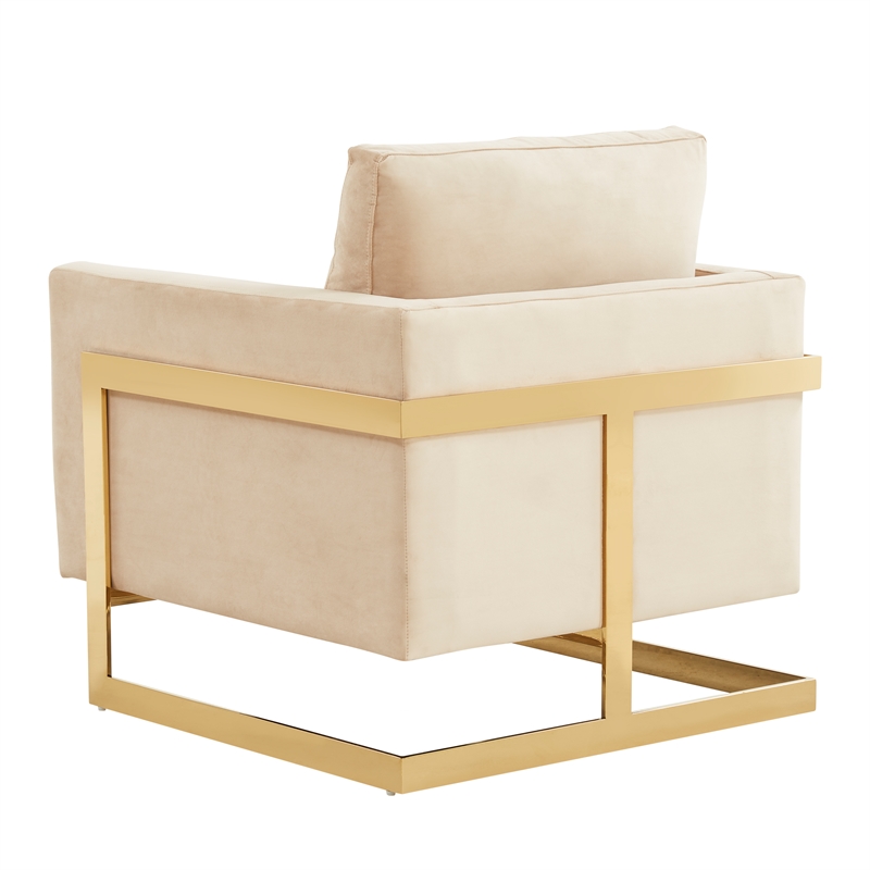 leisuremod lincoln velvet accent arm chair with gold frame in beige