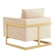LeisureMod Lincoln Velvet Accent Arm Chair With Gold Frame in Beige