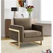 LeisureMod Lincoln Velvet Accent Arm Chair With Gold Frame in Dark Gray