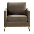 LeisureMod Lincoln Velvet Accent Arm Chair With Gold Frame in Dark Gray