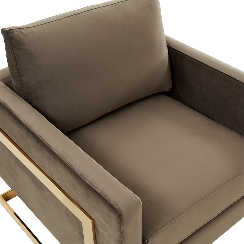LeisureMod Lincoln Velvet Accent Arm Chair With Gold Frame in Dark Gray