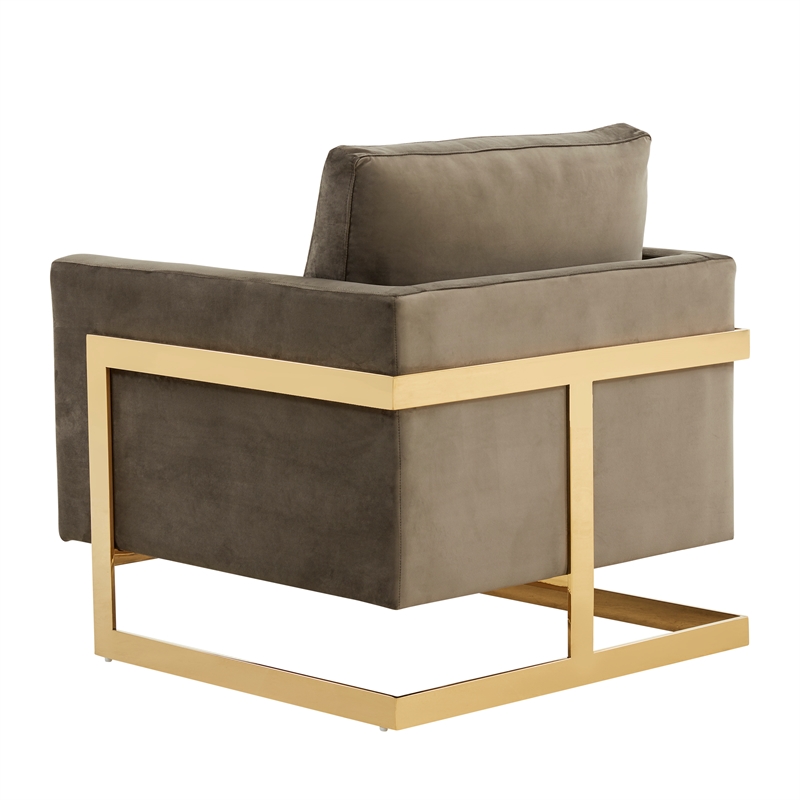 LeisureMod Lincoln Velvet Accent Arm Chair With Gold Frame in Dark Gray