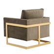 LeisureMod Lincoln Velvet Accent Arm Chair With Gold Frame in Dark Gray