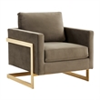 LeisureMod Lincoln Velvet Accent Arm Chair With Gold Frame in Dark Gray