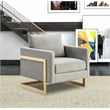 LeisureMod Lincoln Velvet Accent Arm Chair With Gold Frame in Light Gray