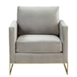 LeisureMod Lincoln Velvet Accent Arm Chair With Gold Frame in Light Gray
