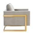 LeisureMod Lincoln Velvet Accent Arm Chair With Gold Frame in Light Gray