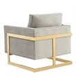 LeisureMod Lincoln Velvet Accent Arm Chair With Gold Frame in Light Gray