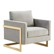 LeisureMod Lincoln Velvet Accent Arm Chair With Gold Frame in Light Gray