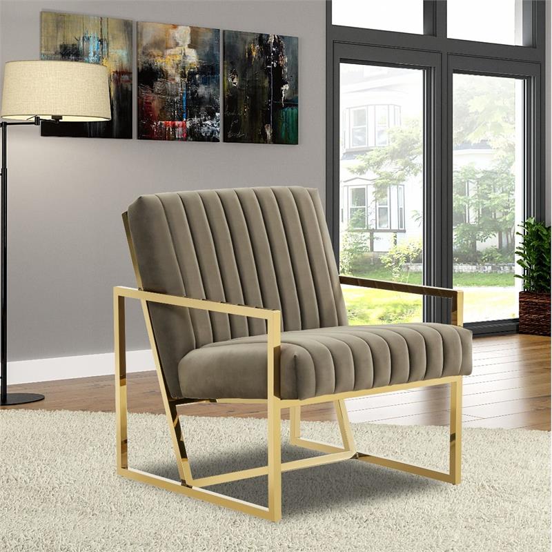 LeisureMod Montgomery Velvet Pinstripe Accent Chair Armchair In Dark Grey