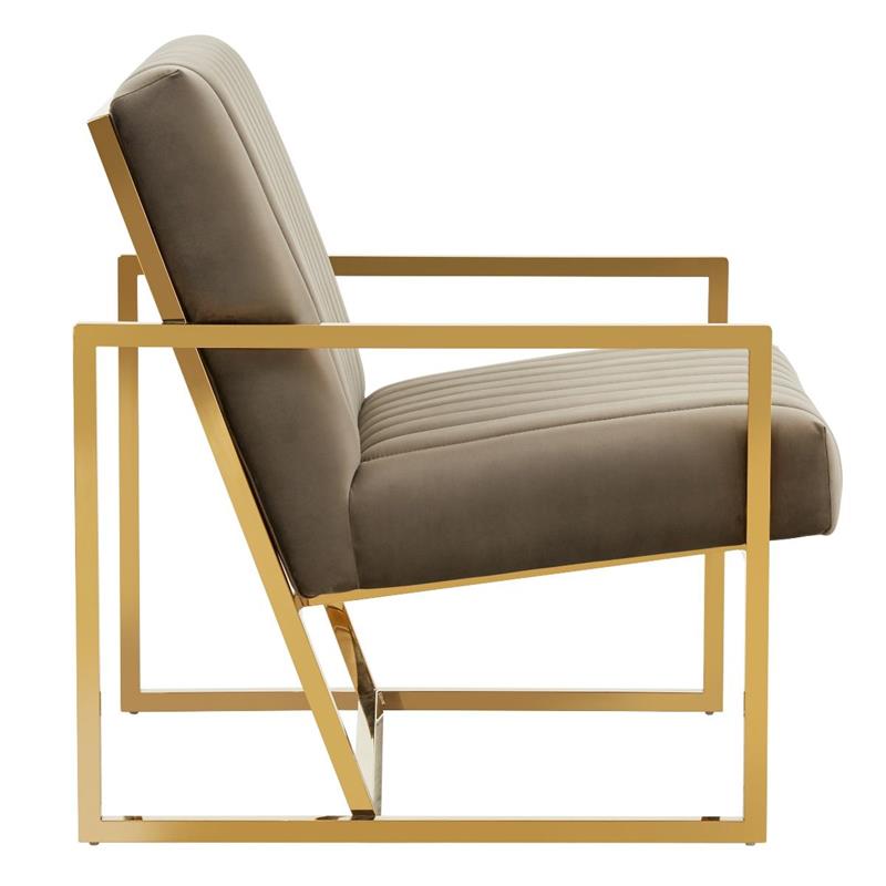 LeisureMod Montgomery Velvet Pinstripe Accent Chair Armchair In Dark Grey