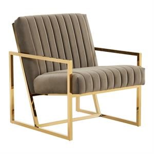 LeisureMod Montgomery Velvet Pinstripe Accent Chair Armchair In Dark Grey