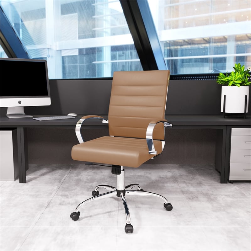LeisureMod Benmar Modern Leatherette Executive Swivel Office Chair In Brown