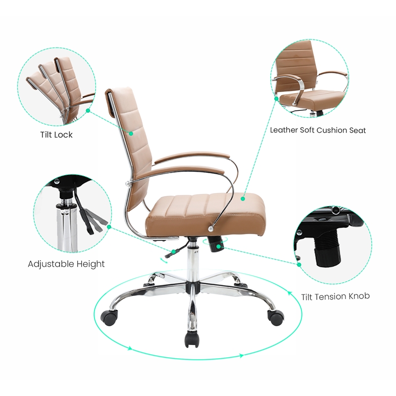 LeisureMod Benmar Modern Leatherette Executive Swivel Office Chair In Brown