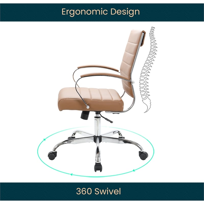 LeisureMod Benmar Modern Leatherette Executive Swivel Office Chair In Brown