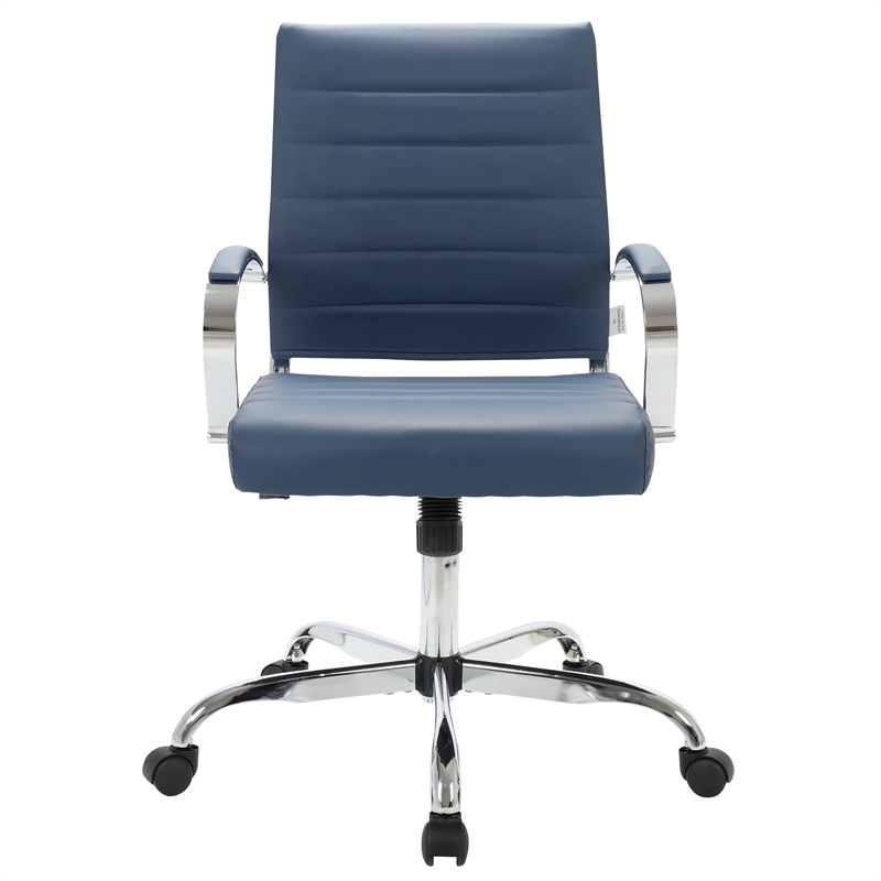 LeisureMod Benmar Modern Leatherette Executive Swivel Office Chair In Navy Blue
