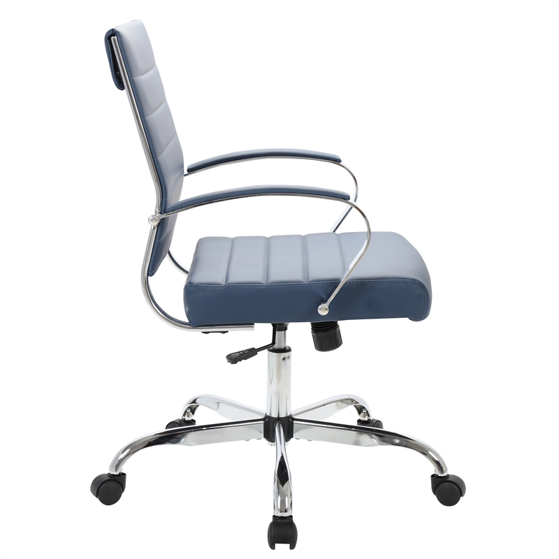 LeisureMod Benmar Modern Leatherette Executive Swivel Office Chair In Navy Blue