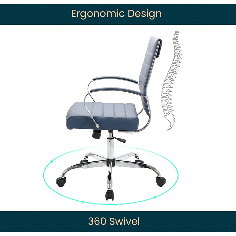LeisureMod Benmar Modern Leatherette Executive Swivel Office Chair In Navy Blue