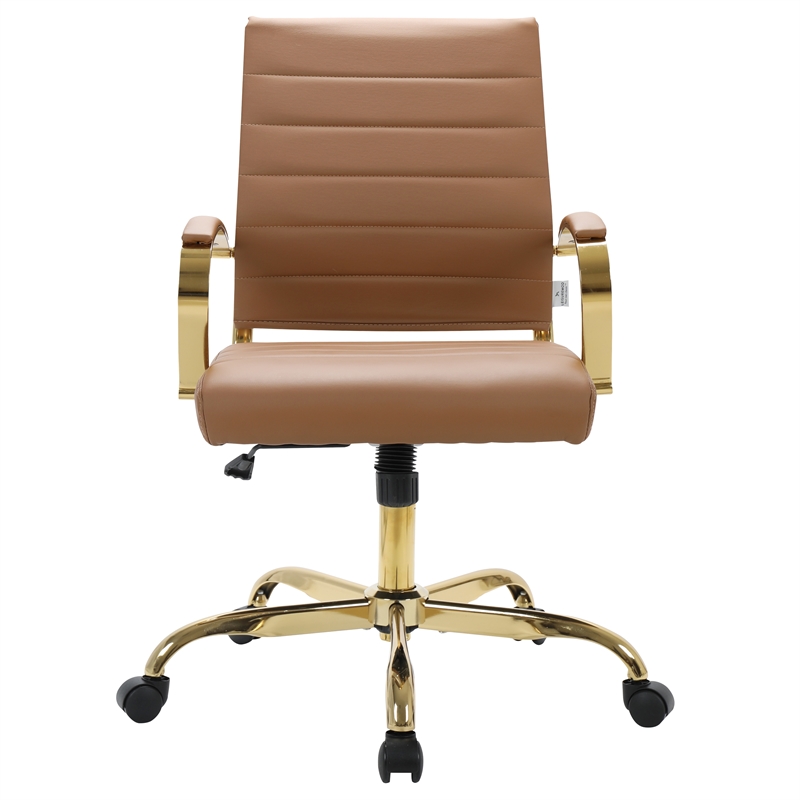 LeisureMod Benmar Modern Adjustable Leather Office Chair In Light Brown