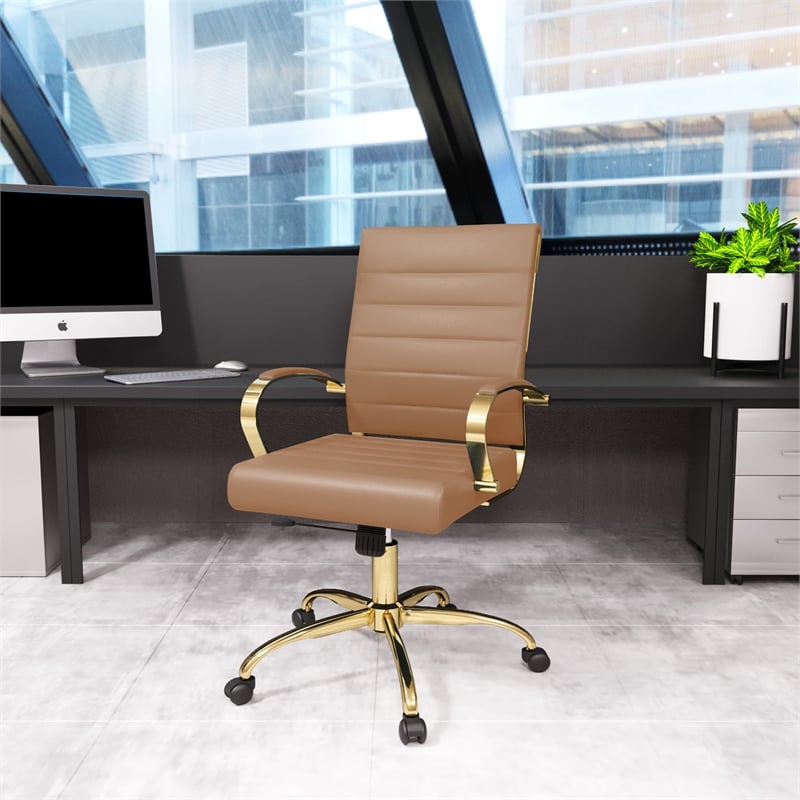 LeisureMod Benmar Modern Adjustable Leather Office Chair In Light Brown