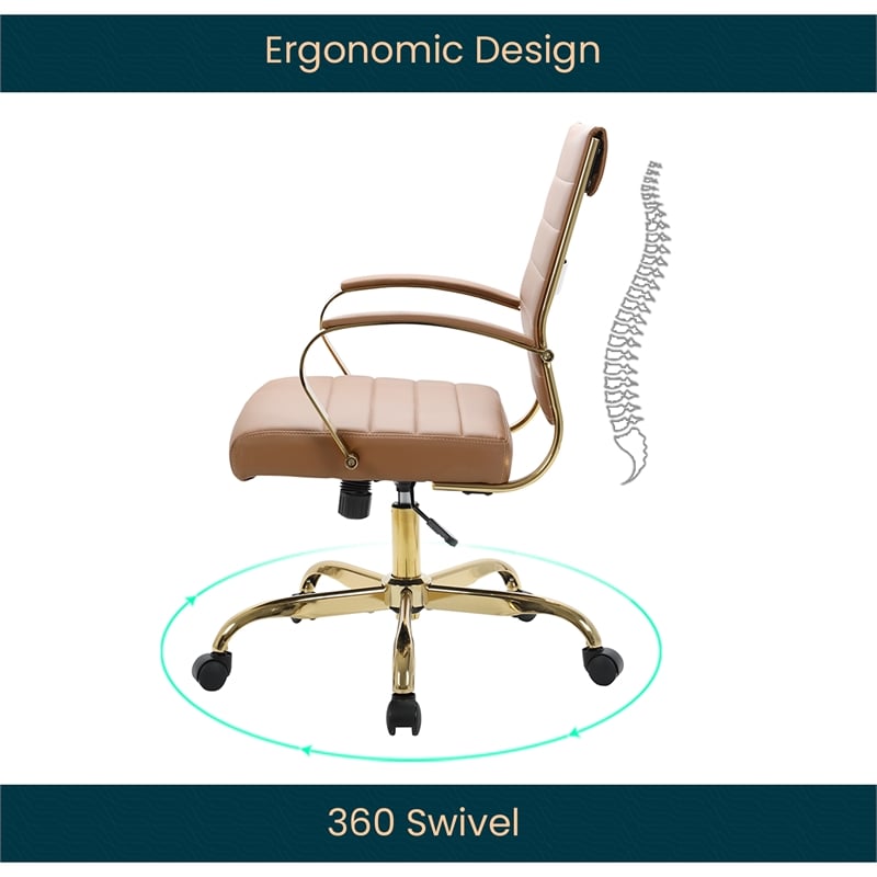 LeisureMod Benmar Modern Adjustable Leather Office Chair In Light Brown