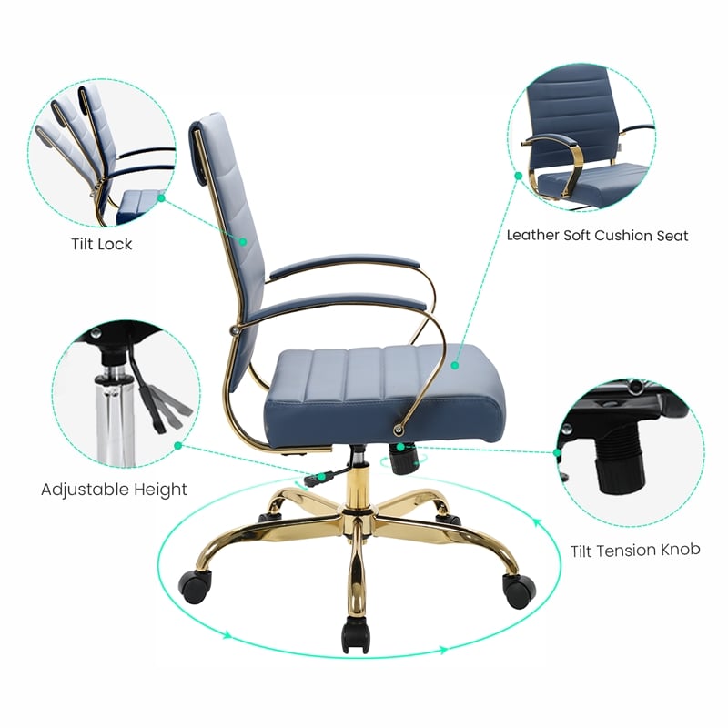 LeisureMod Benmar Modern Adjustable Leather Office Chair In Navy Blue