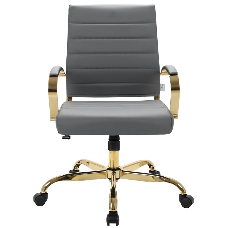 LeisureMod Benmar Modern Adjustable Leather Office Chair In Gray