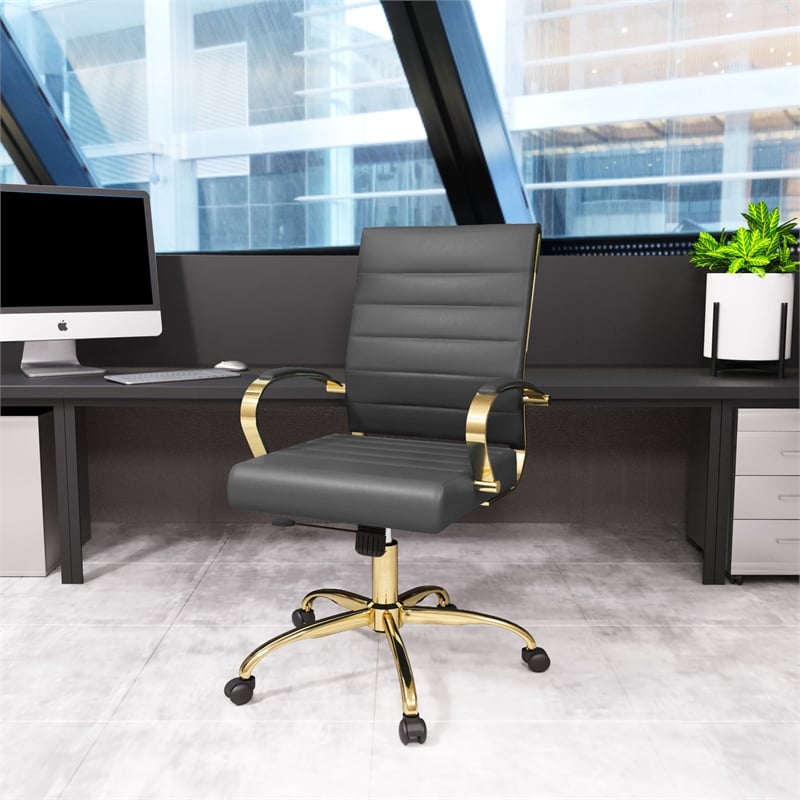 LeisureMod Benmar Modern Adjustable Leather Office Chair In Gray