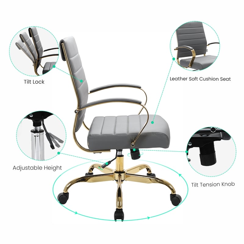LeisureMod Benmar Modern Adjustable Leather Office Chair In Gray