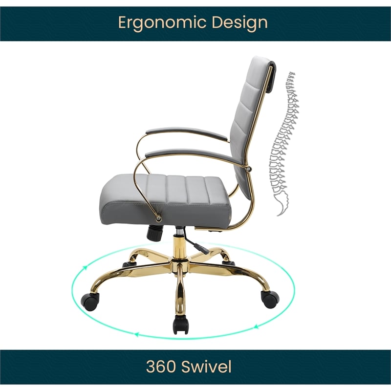 LeisureMod Benmar Modern Adjustable Leather Office Chair In Gray