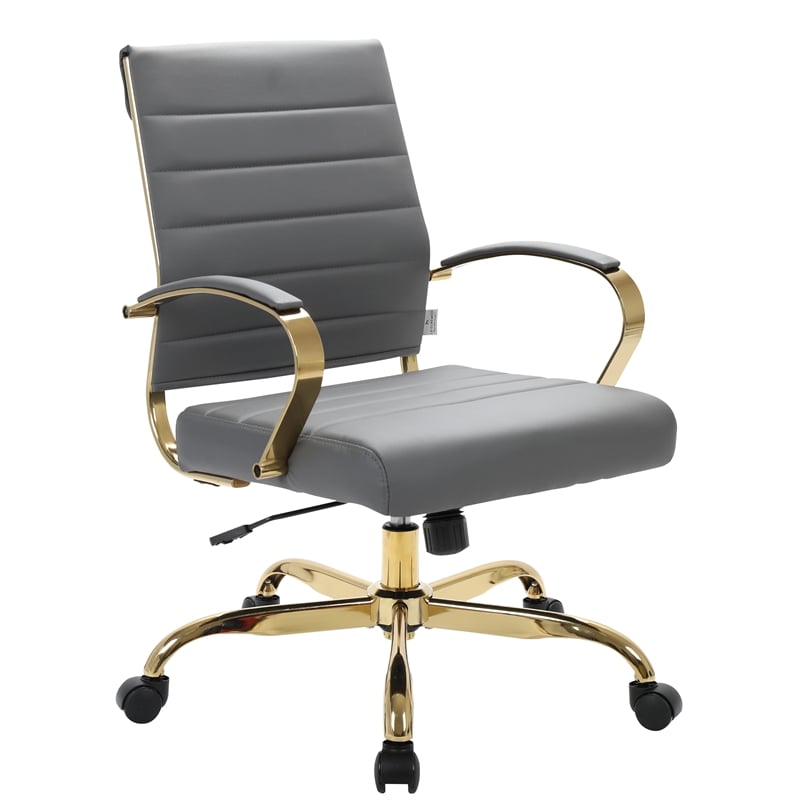 LeisureMod Benmar Modern Adjustable Leather Office Chair In Gray