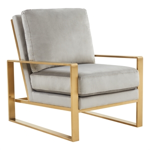 leisuremod jefferson modern velvet accent chair w/gold frame in light grey