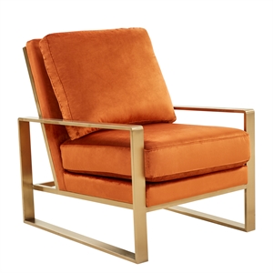 leisuremod jefferson modern velvet accent chair w/gold frame in orange marmalade
