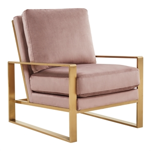 leisuremod jefferson modern velvet accent chair w/gold frame in pink