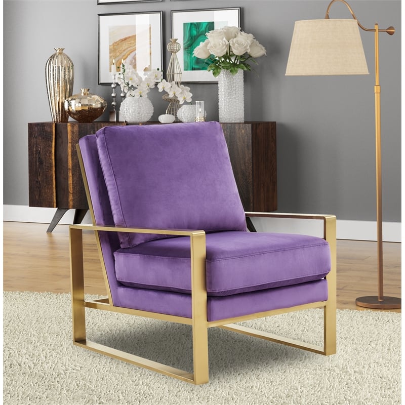 LeisureMod Jefferson Modern Velvet Accent Chair W/Gold Frame In