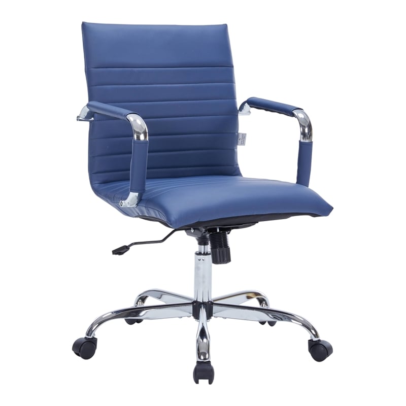 LeisureMod Harris Modern Leather Adjustable Swivel Office Chair in Navy Blue