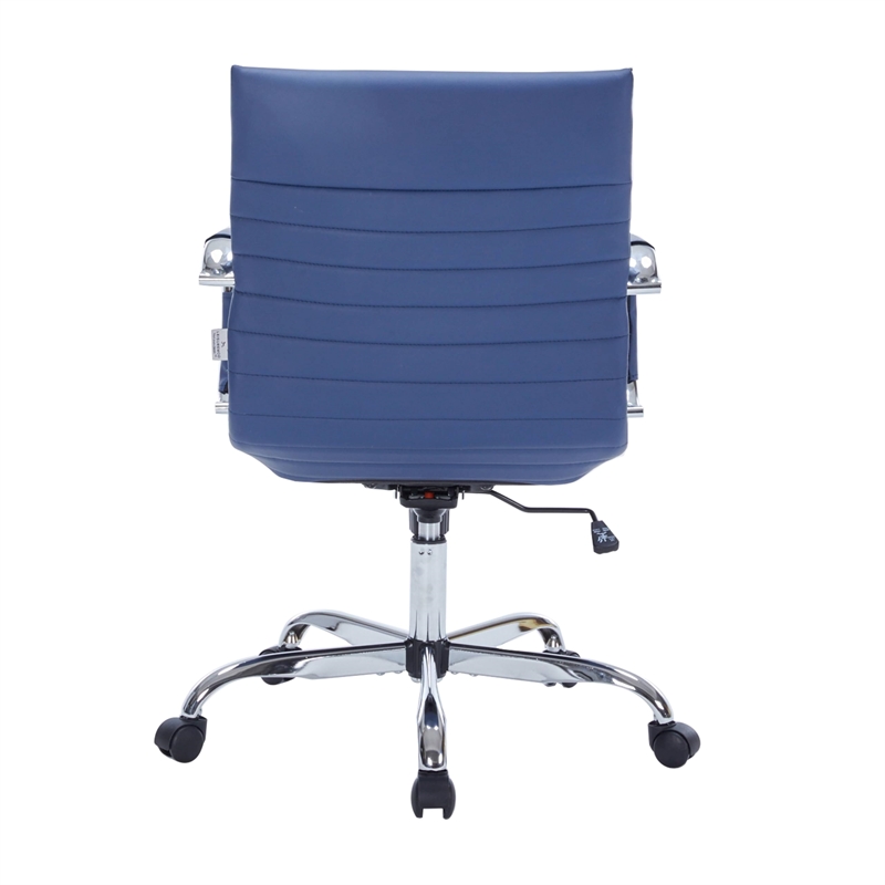 LeisureMod Harris Modern Leather Adjustable Swivel Office Chair in Navy Blue