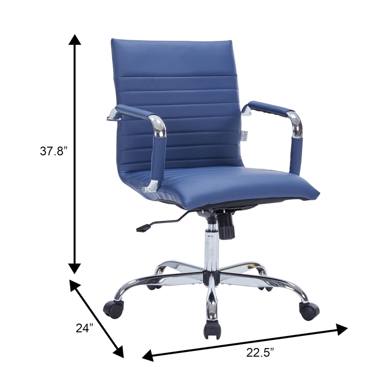 LeisureMod Harris Modern Leather Adjustable Swivel Office Chair in Navy Blue