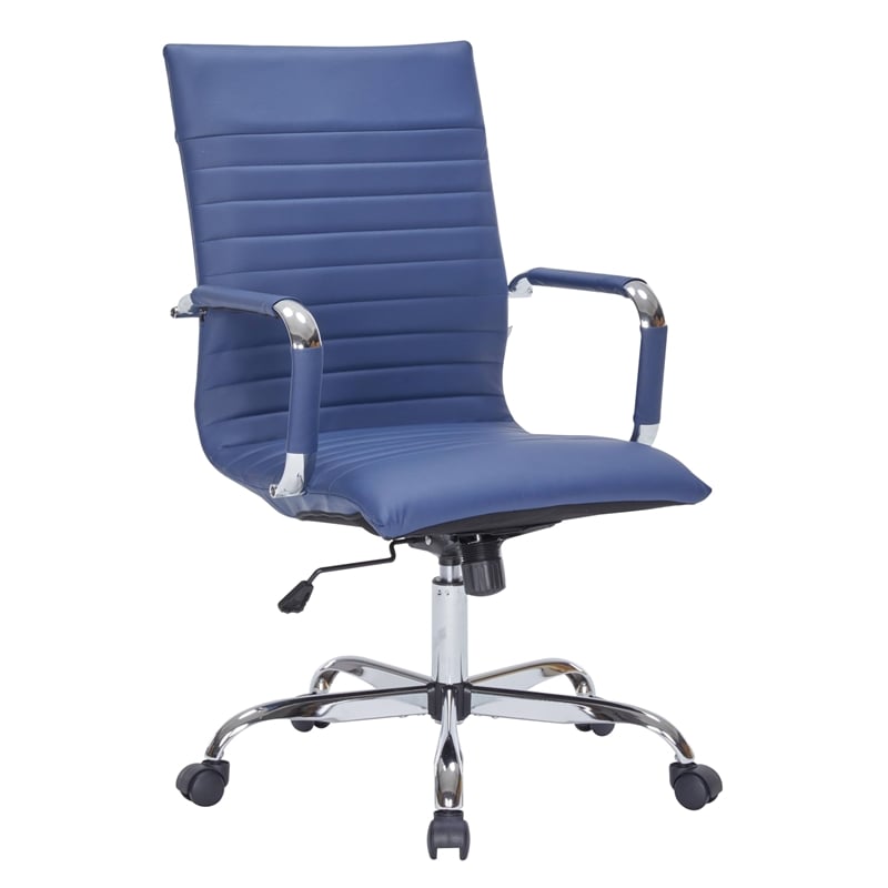 LeisureMod Harris Leather High-Back Task Office Chair in Navy Blue