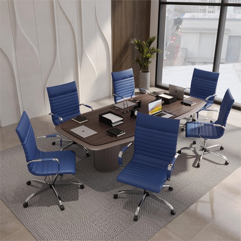 LeisureMod Harris Leather High-Back Task Office Chair in Navy Blue