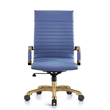LeisureMod Harris High-Back Leather Office Chair With Gold Frame in Navy Blue