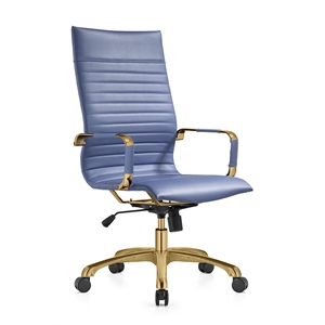 leisuremod harris high-back leather office chair with gold frame in navy blue