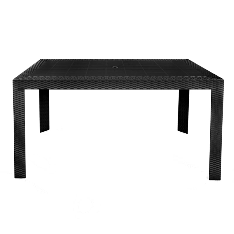 LeisureMod Mace Modern Weave Design Outdoor Patio Rectangle Black Dining Table