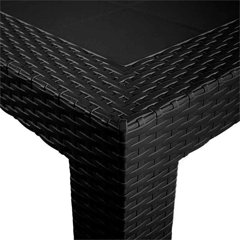 LeisureMod Mace Modern Weave Design Outdoor Patio Rectangle Black Dining Table