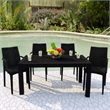 LeisureMod Mace Modern Weave Design Outdoor Patio Rectangle Black Dining Table