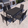 LeisureMod Mace Modern Weave Design Outdoor Patio Rectangle Black Dining Table