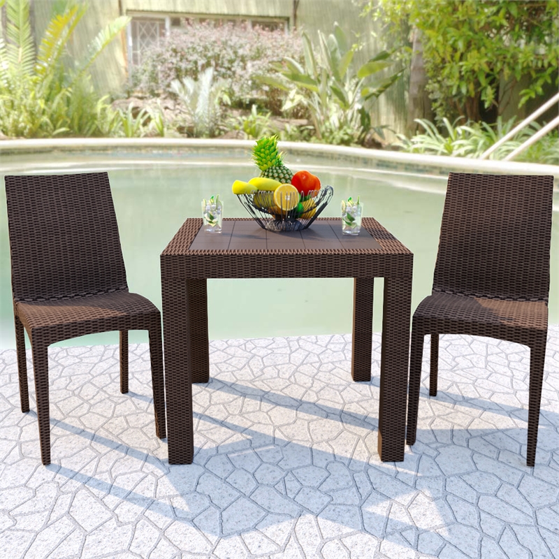 LeisureMod Mace Modern Weave Design Outdoor Patio Square Brown Dining Table