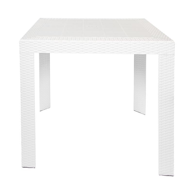 LeisureMod Mace Modern Weave Design Outdoor Patio Square White Dining Table