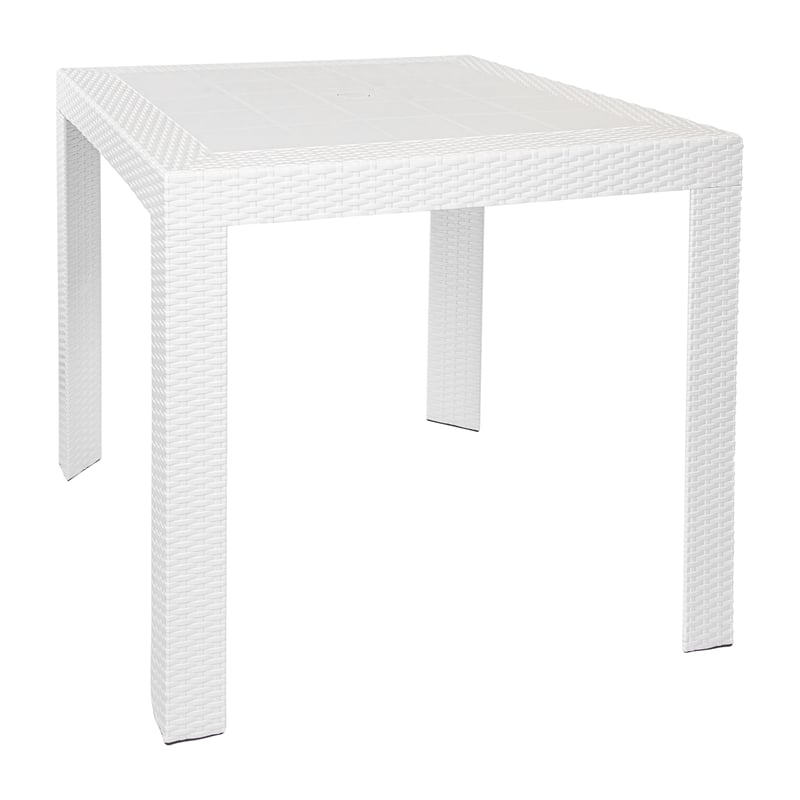 LeisureMod Mace Modern Weave Design Outdoor Patio Square White Dining Table