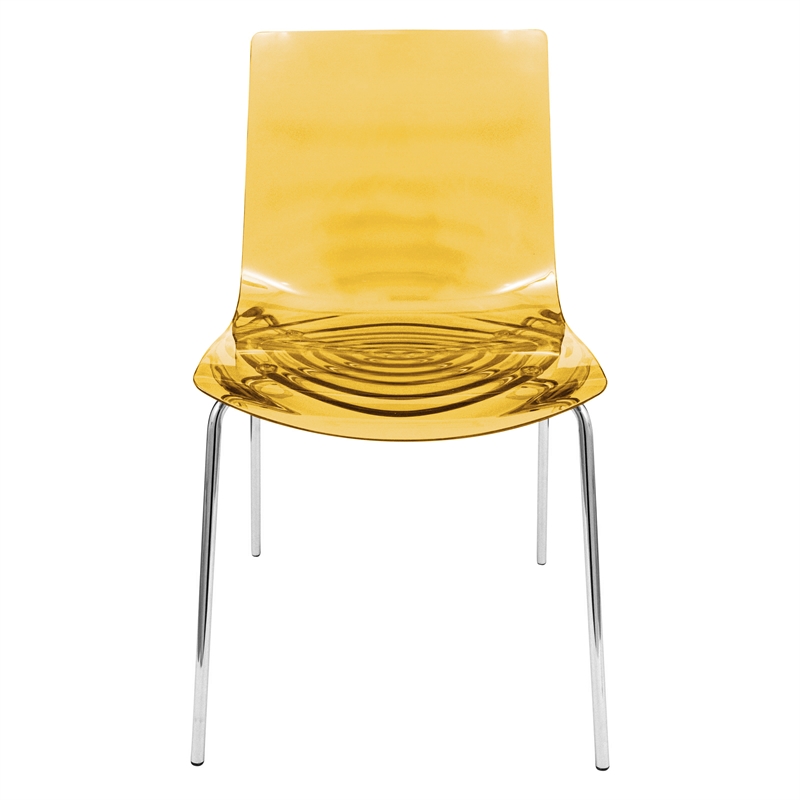 LeisureMod Astor Rain Drop Design Dining Chair In Transparent Orange Set of 2